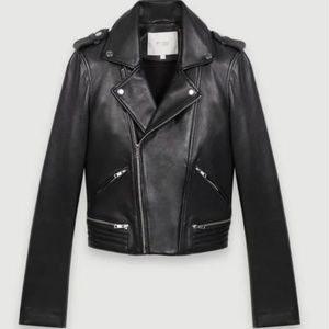 Maje Basalt Leather Black Jacket Size 38 / Medium Asymmetrical Biker